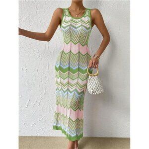 NEW - Chevron Pattern Pointelle Knit Sweater Dress